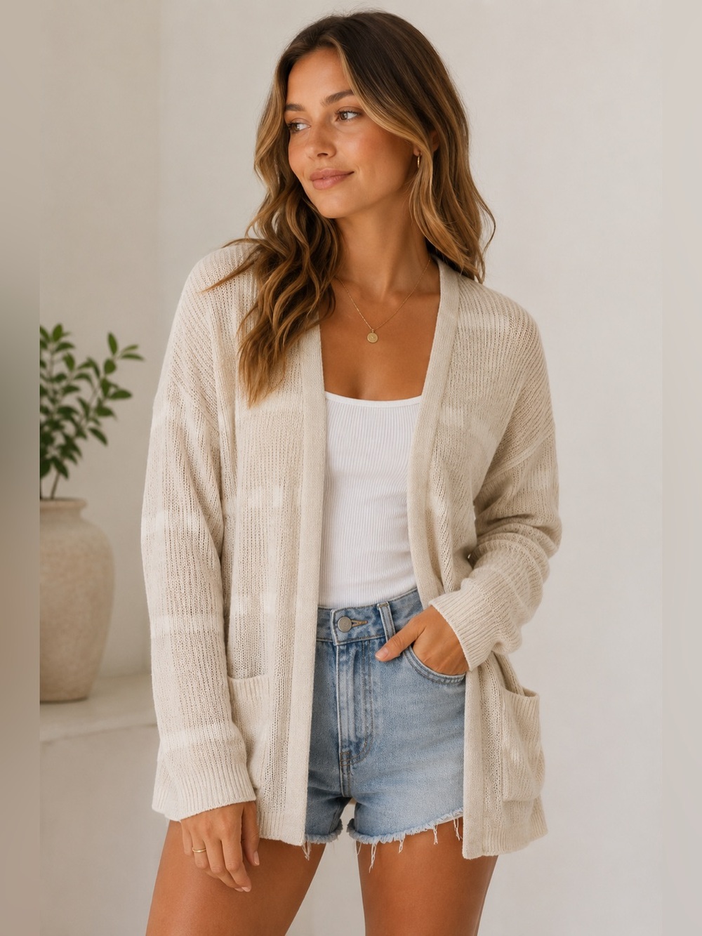 Cream Open Front Cardigan Sweater  | Size medium